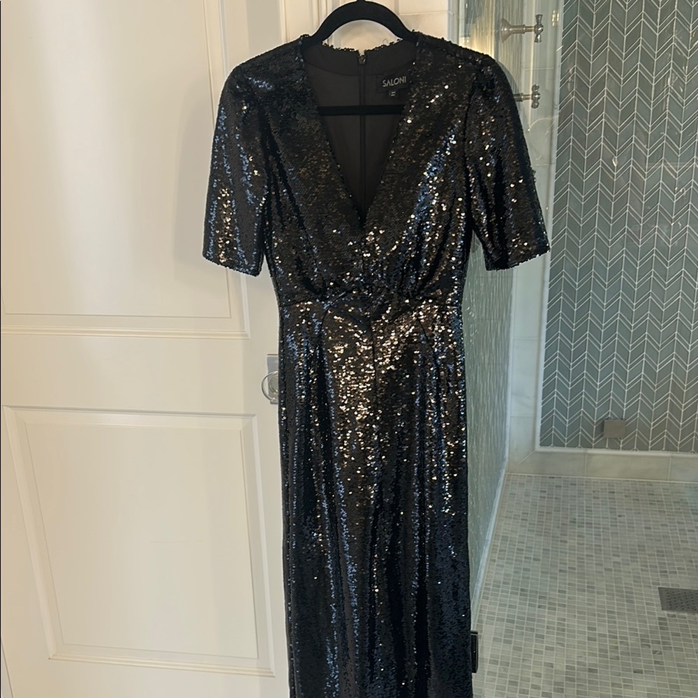 Saloni Black Sequin Dress